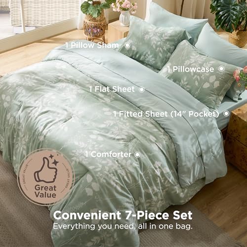 Reversible Floral Bed-in-a-Bag Comforter Set with Sheets