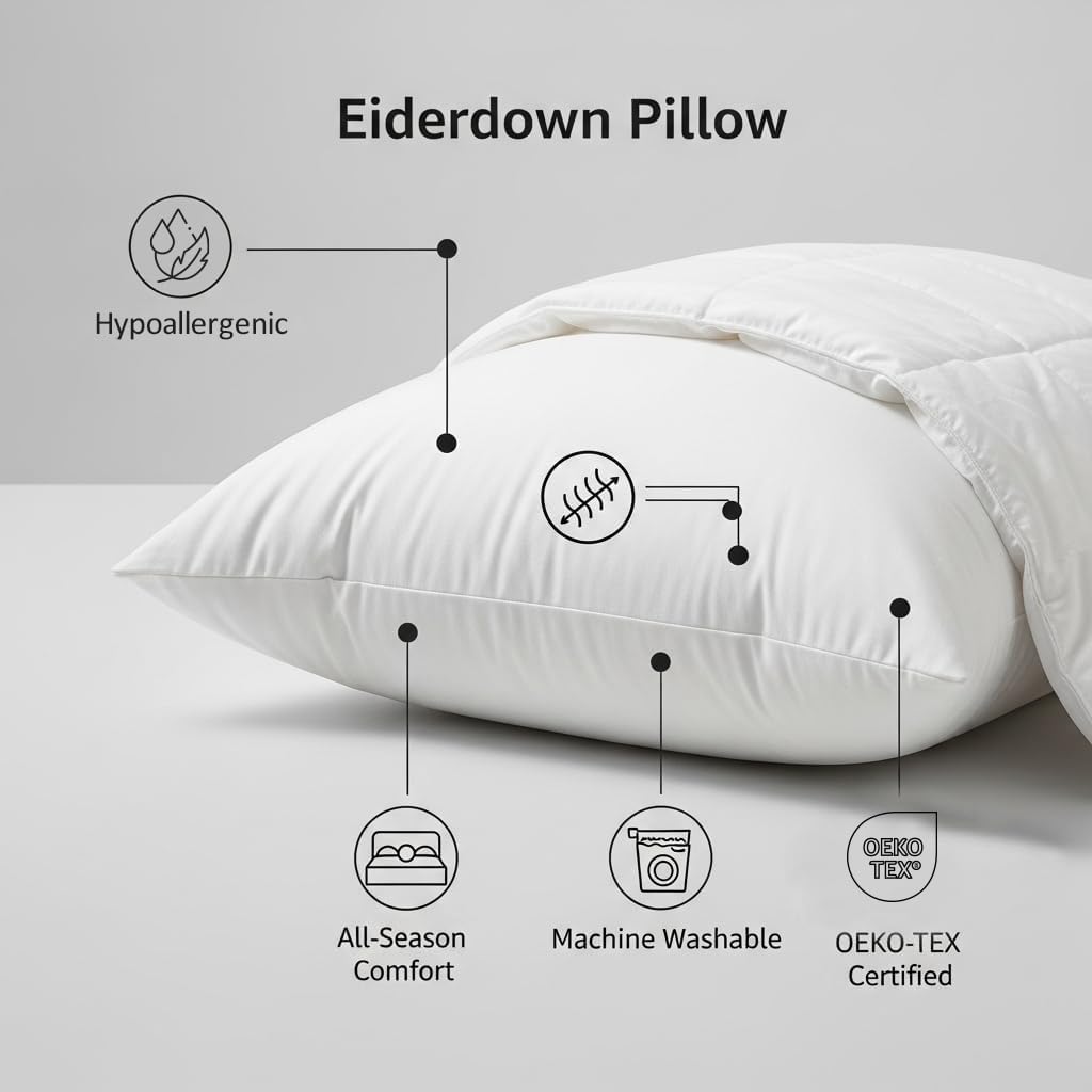 Ultra-Luxury 100% Pure Eiderdown Bed Pillow for Sleeping