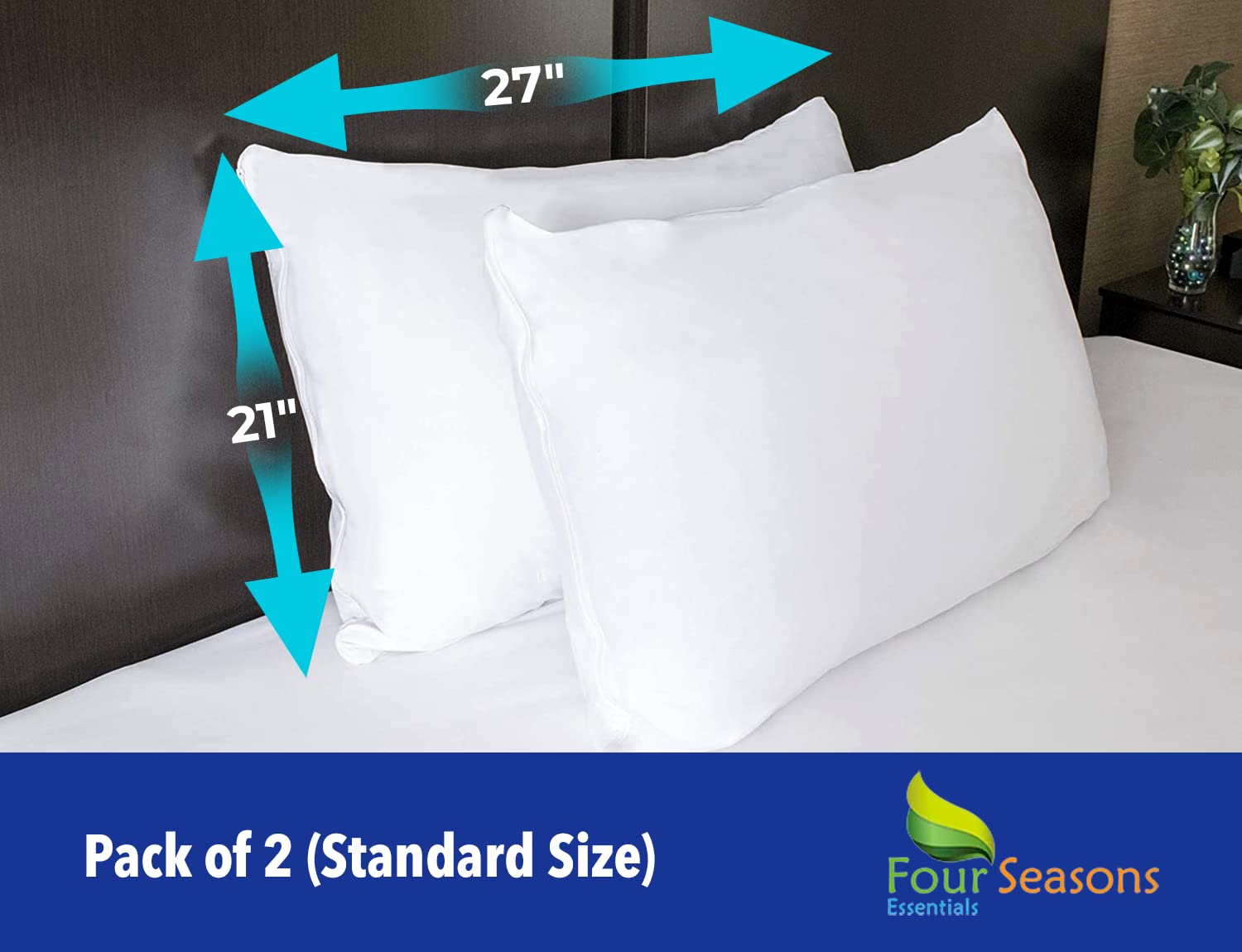 Premium Zippered Pillow Protector Covers 2-Pack