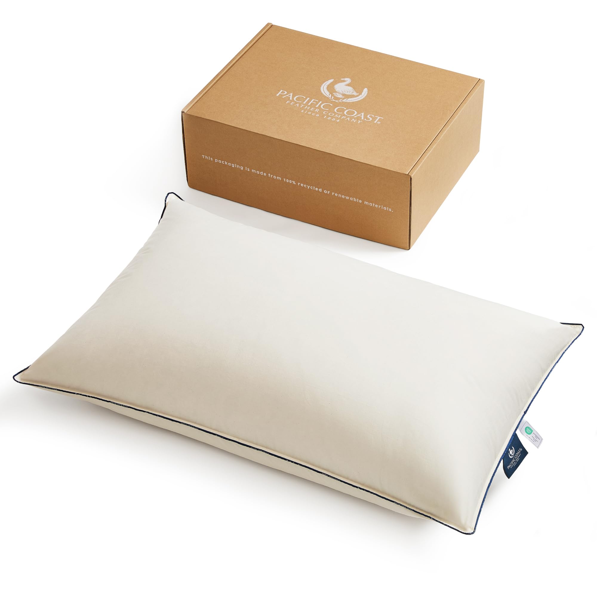 Luxury Down Bed Pillow with Organic Cotton Shell, 650 Fill Power