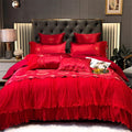 7-Piece Red Long-Staple Cotton French Duvet Cover Set