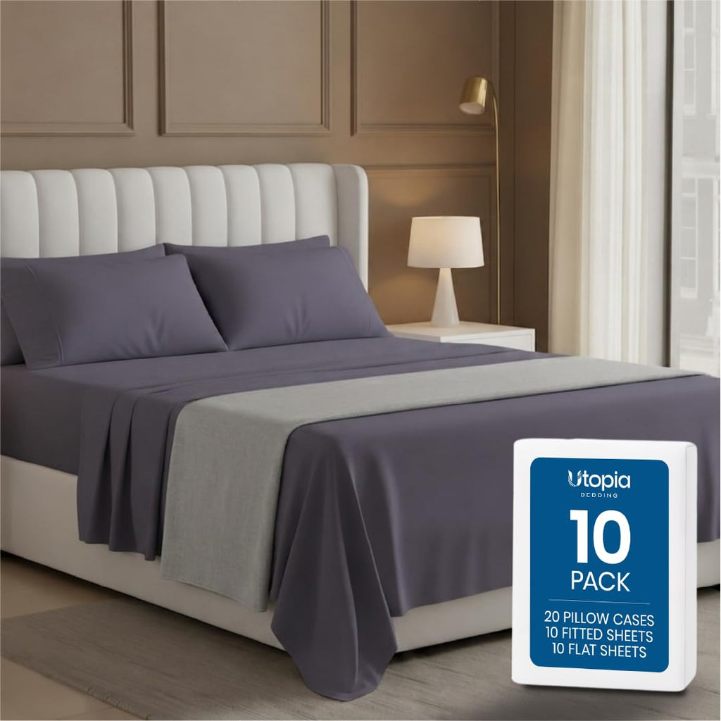Bulk 10-Pack Queen 4-Piece Hotel Bed Sheet Sets
