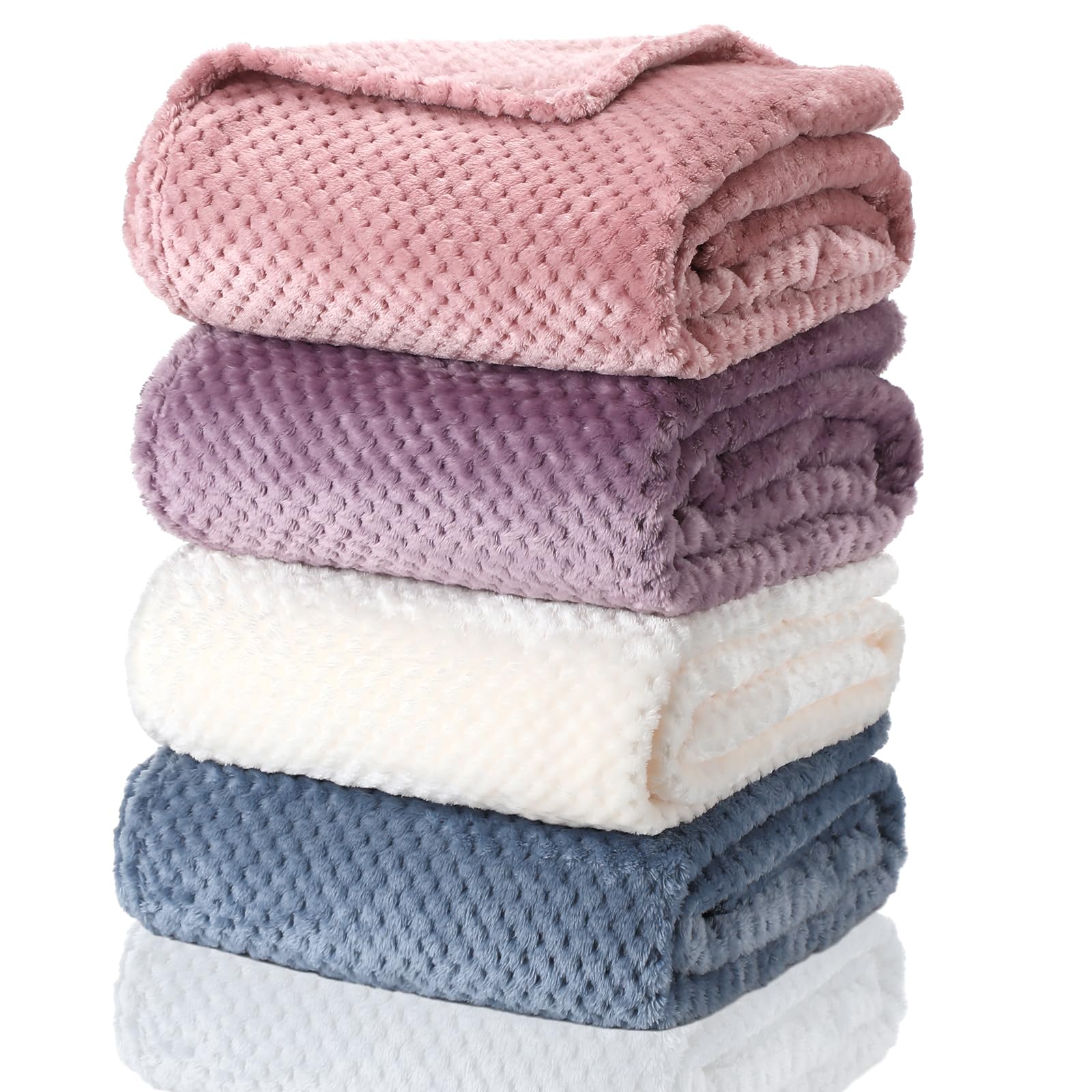 4-Pack 3D Waffle Textured Soft Fleece Throw Blankets