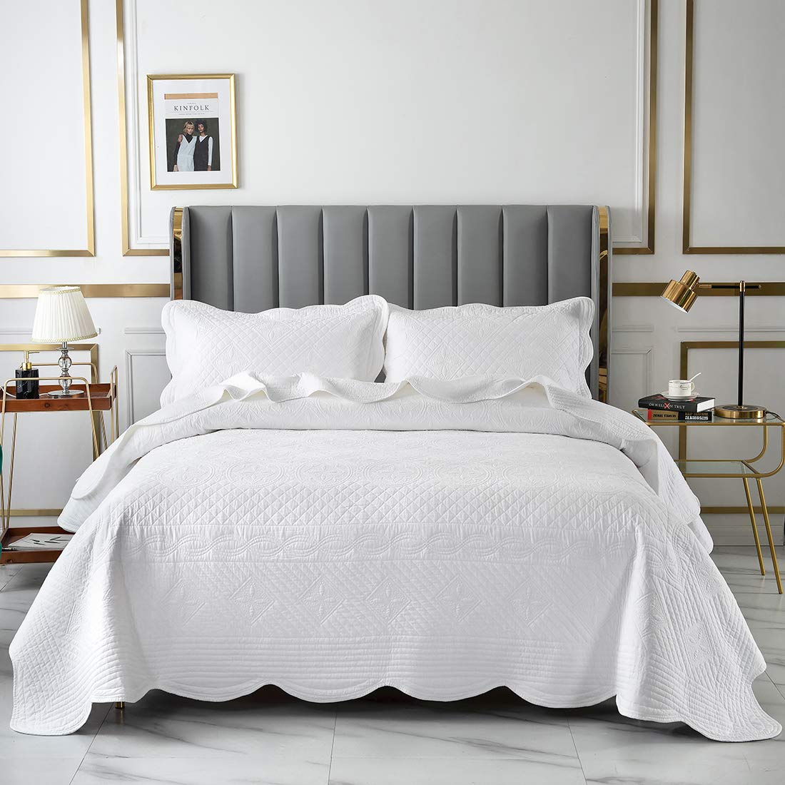 3-Piece 100% Cotton Embroidered Oversize Queen Quilt Set