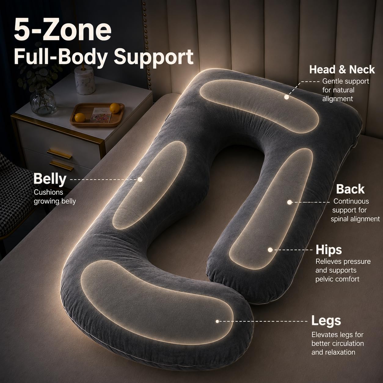57-Inch Full Body Pregnancy Pillow with Velvet Cover