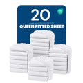 Bulk 20-Pack Queen Hotel Fitted Bed Sheets in White