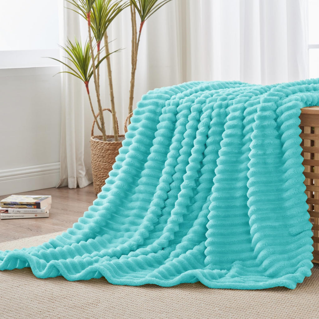 300GSM Soft Striped Fleece Throw Blanket for Couch & Bed
