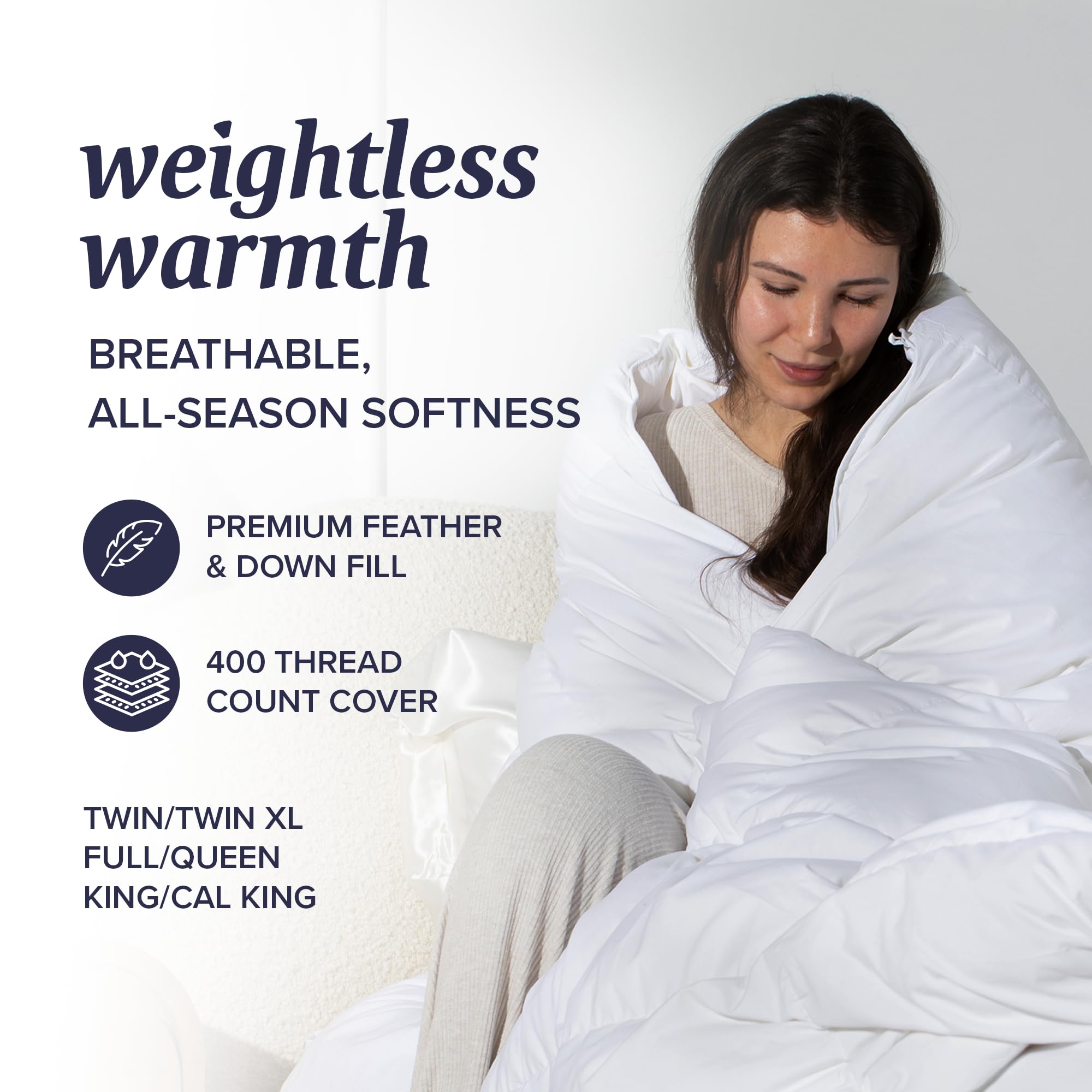 All-Season Feather Down Comforter Duvet Insert with Baffle Box