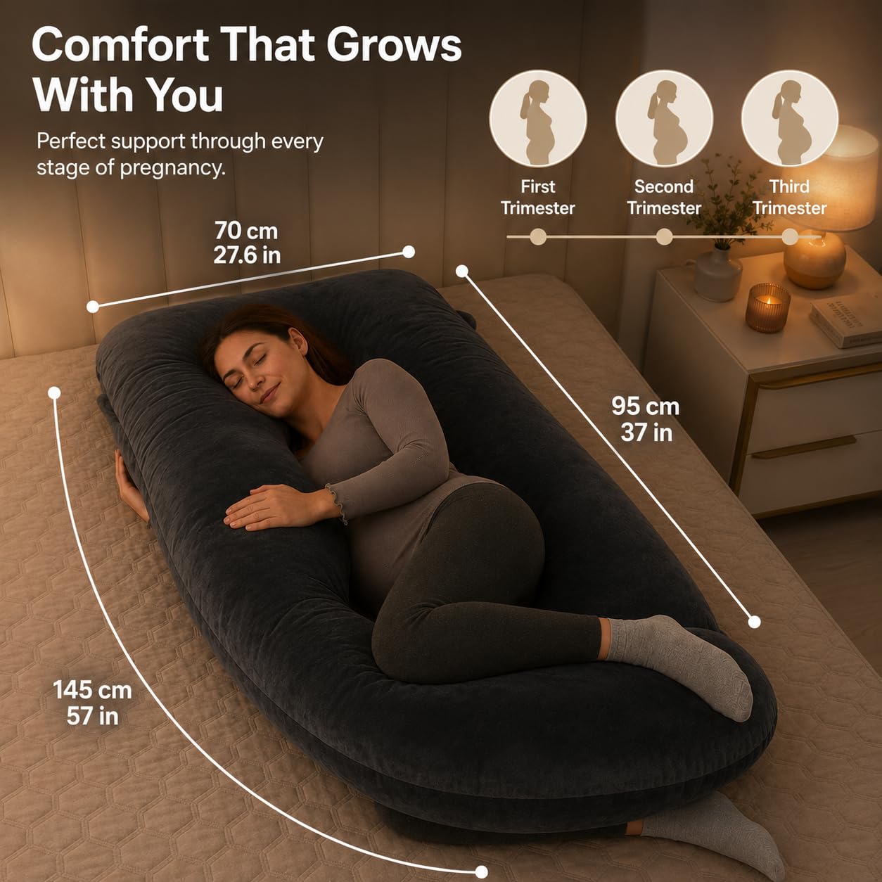 57-Inch Full Body Pregnancy Pillow with Velvet Cover