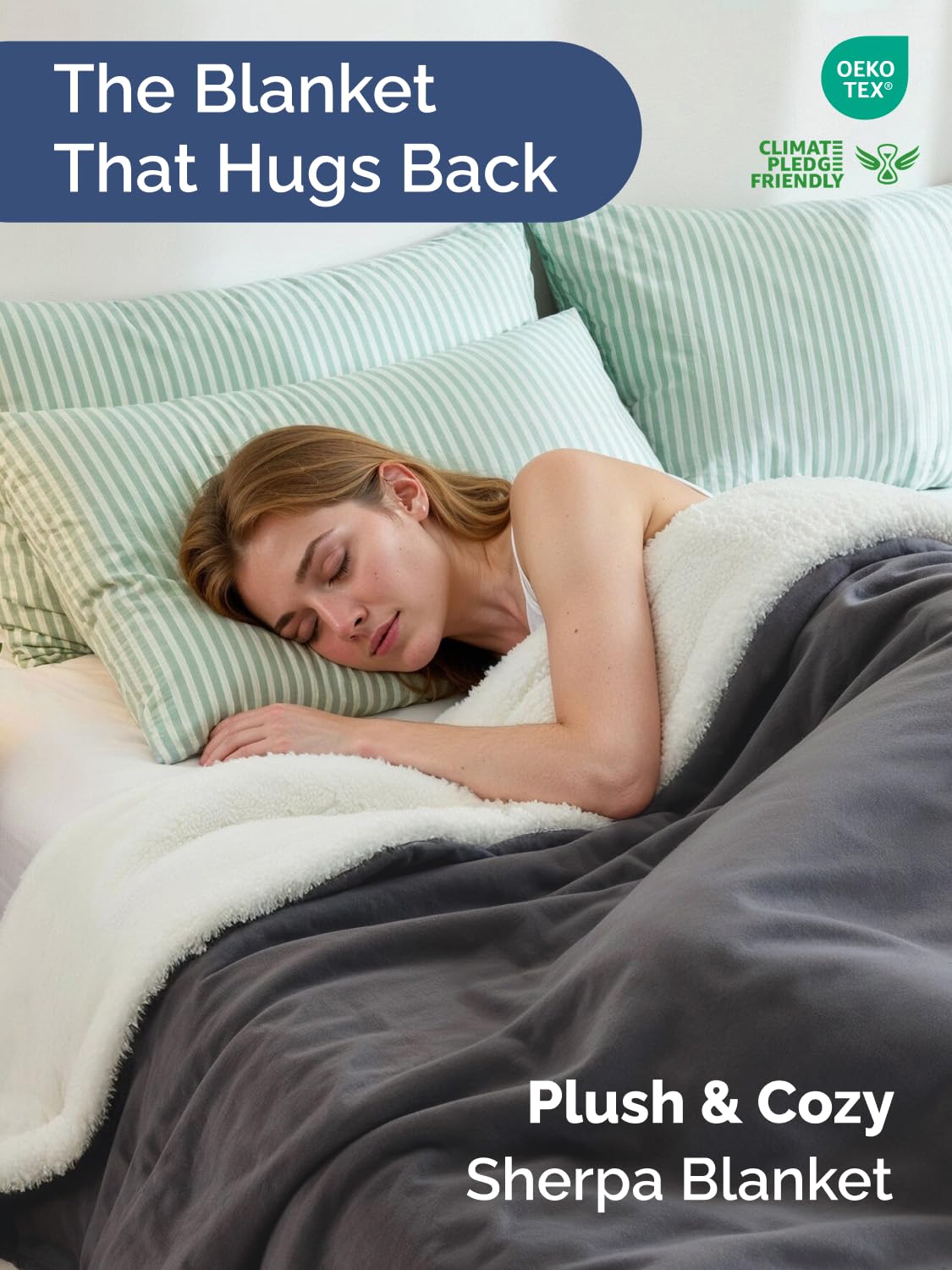 Reversible Sherpa Fleece Throw Blanket for Bed and Sofa
