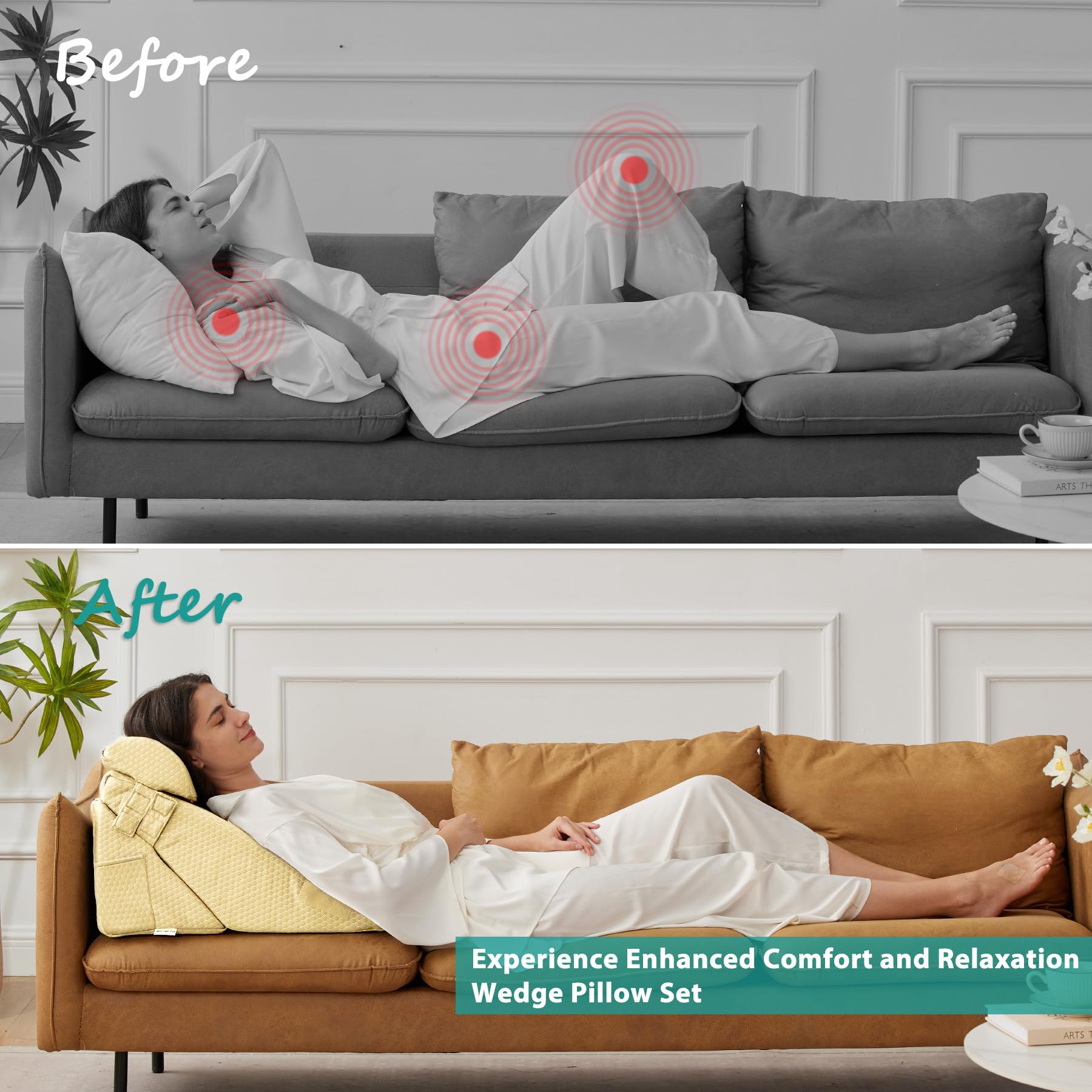 Adjustable Bed Wedge Pillow Set for Sleep and Back Support