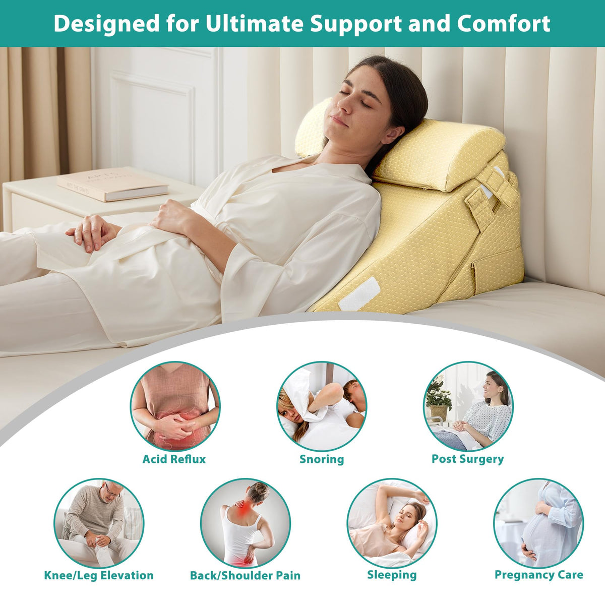 Adjustable Bed Wedge Pillow Set for Sleep and Back Support