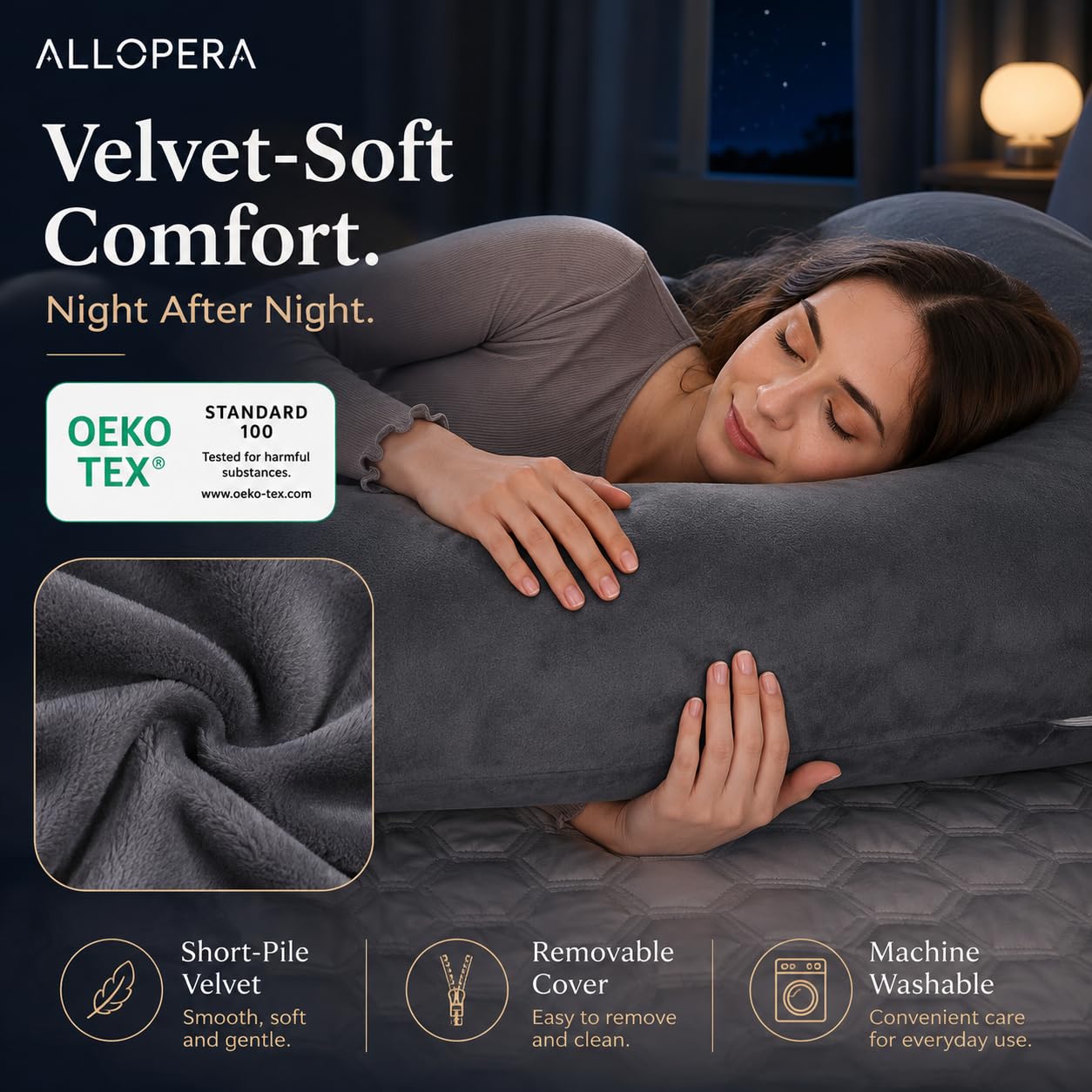 57-Inch Full Body Pregnancy Pillow with Velvet Cover