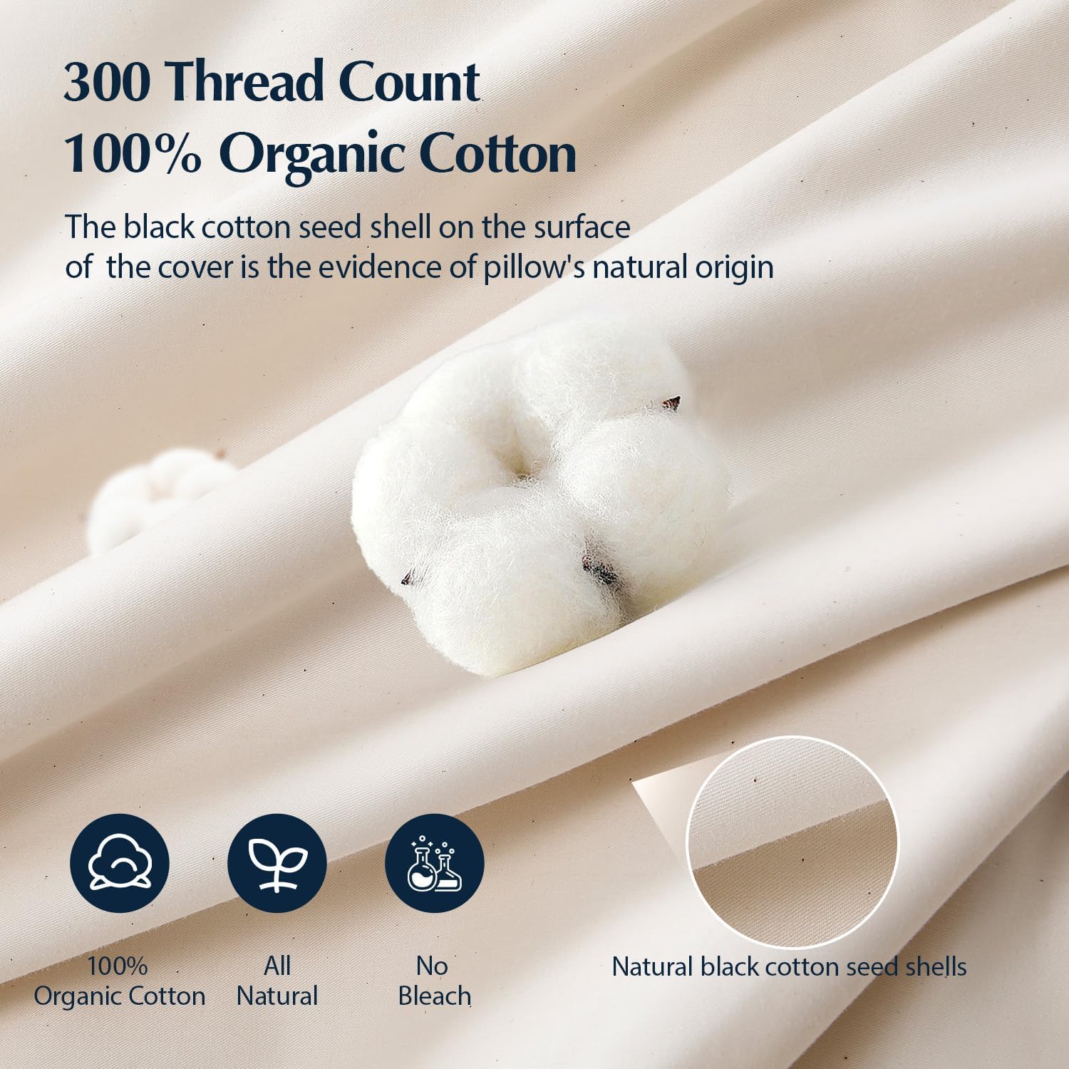 Luxury Down Bed Pillow with Organic Cotton Shell, 650 Fill Power