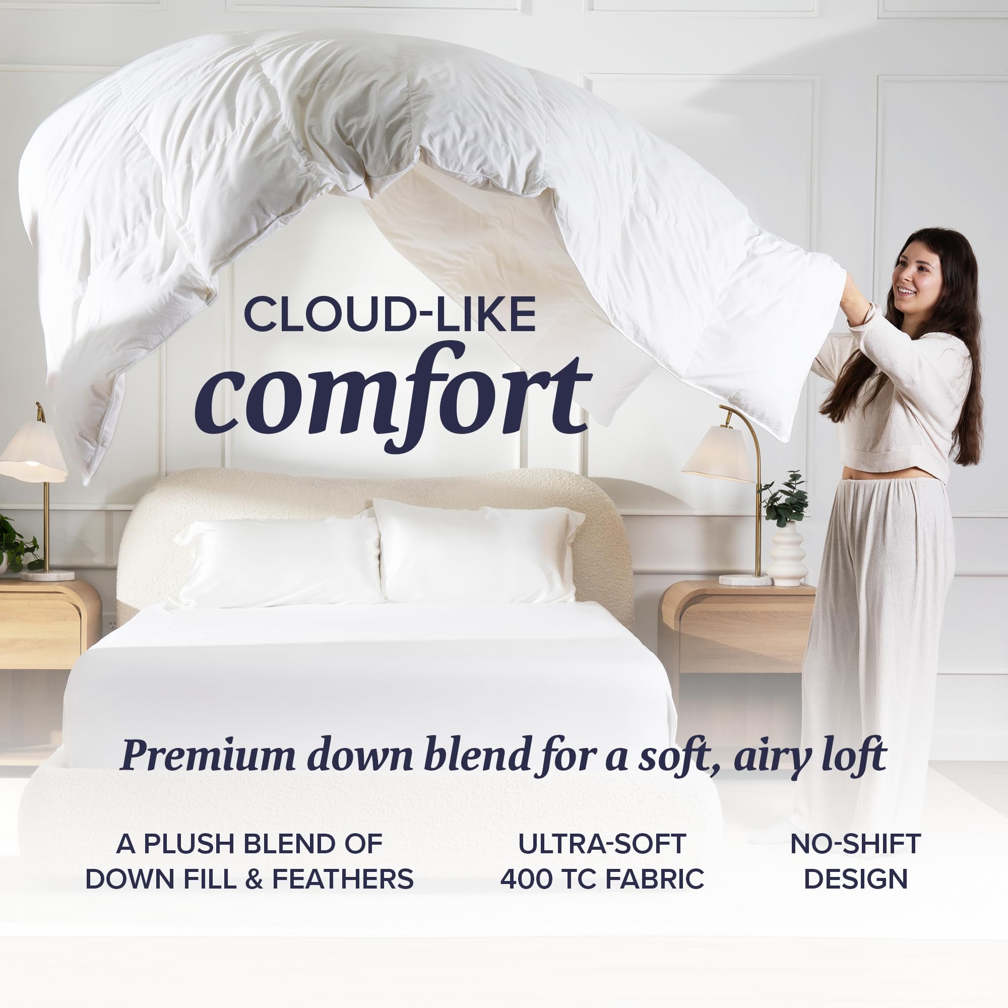 All-Season Feather Down Comforter Duvet Insert with Baffle Box
