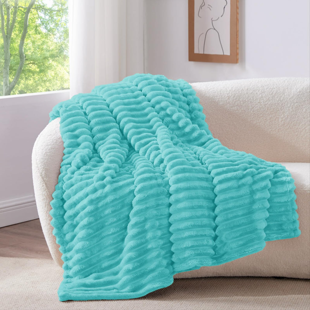 300GSM Soft Striped Fleece Throw Blanket for Couch & Bed