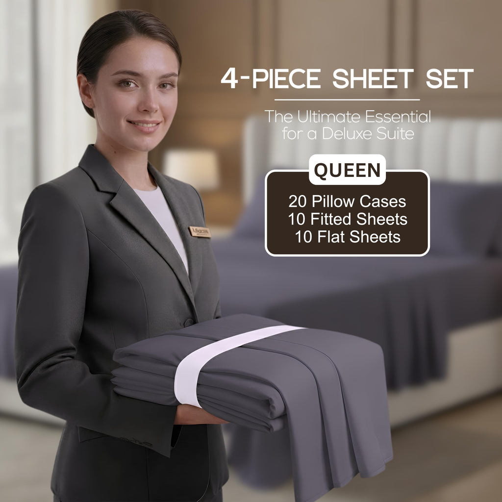 Bulk 10-Pack Queen 4-Piece Hotel Bed Sheet Sets