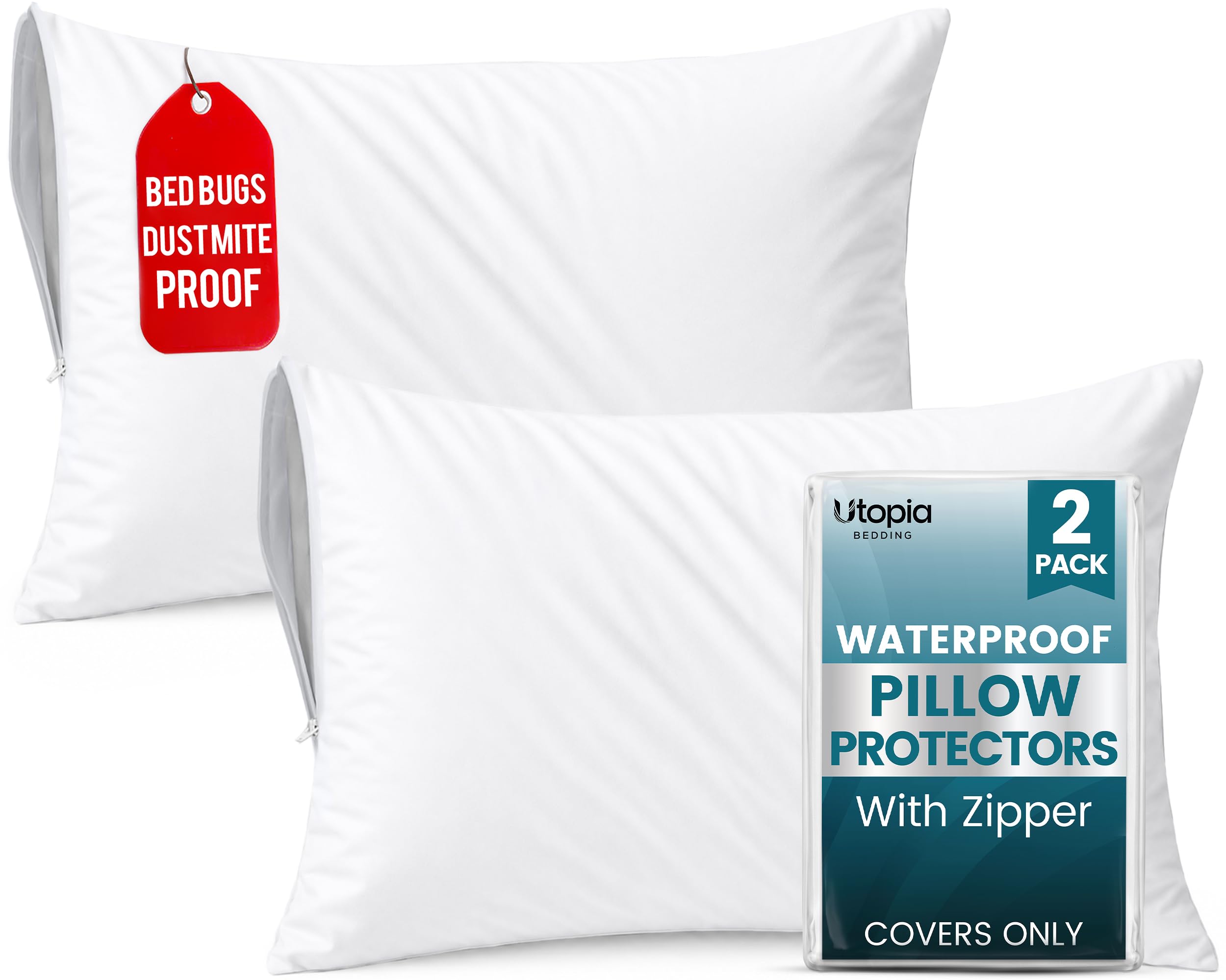 Waterproof Zippered Pillow Protectors with Bed Bug Barrier