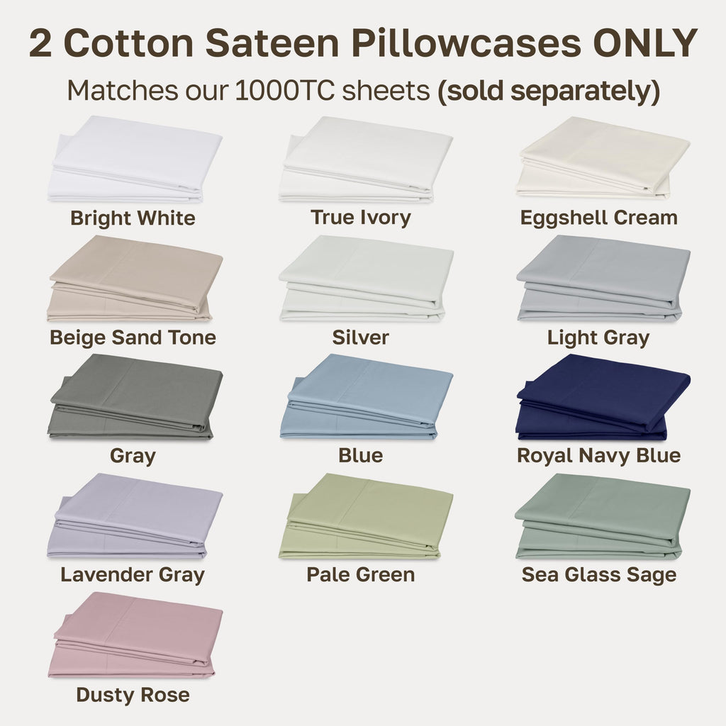 1000 Thread Count Cotton Sateen Pillowcases Set of 2