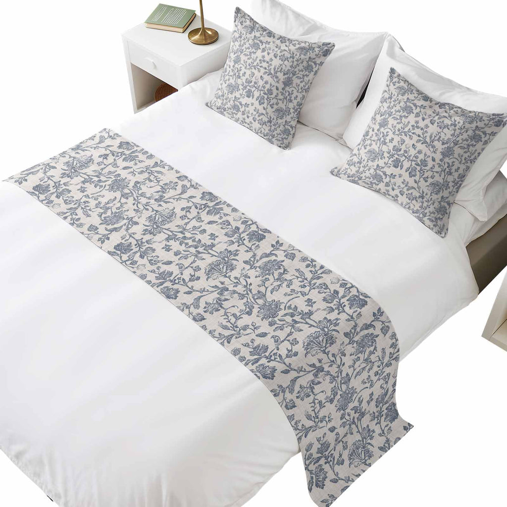 Coastal Blue Wave Bed Runner Scarf with Pillow Covers