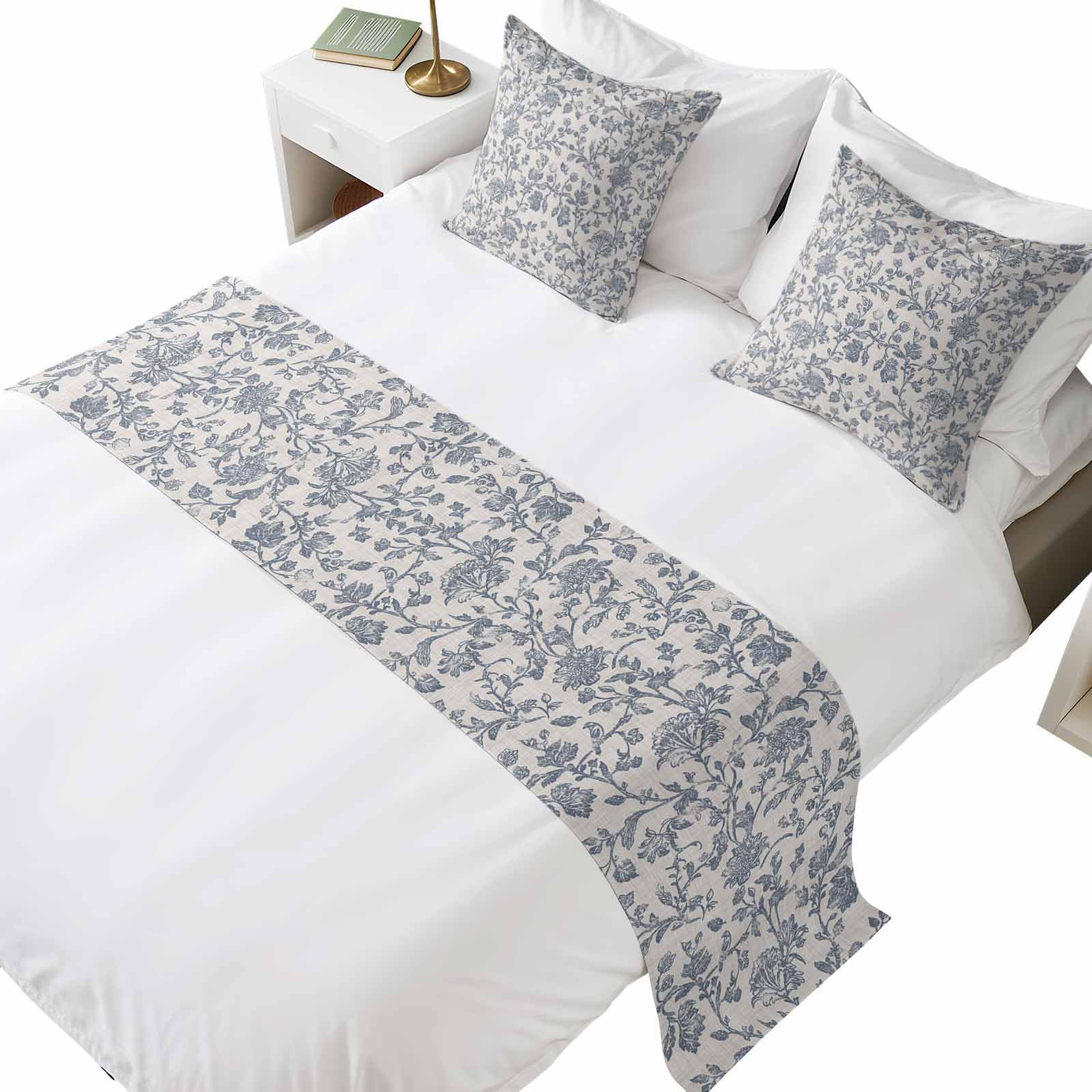 Coastal Blue Wave Bed Runner Scarf with Pillow Covers