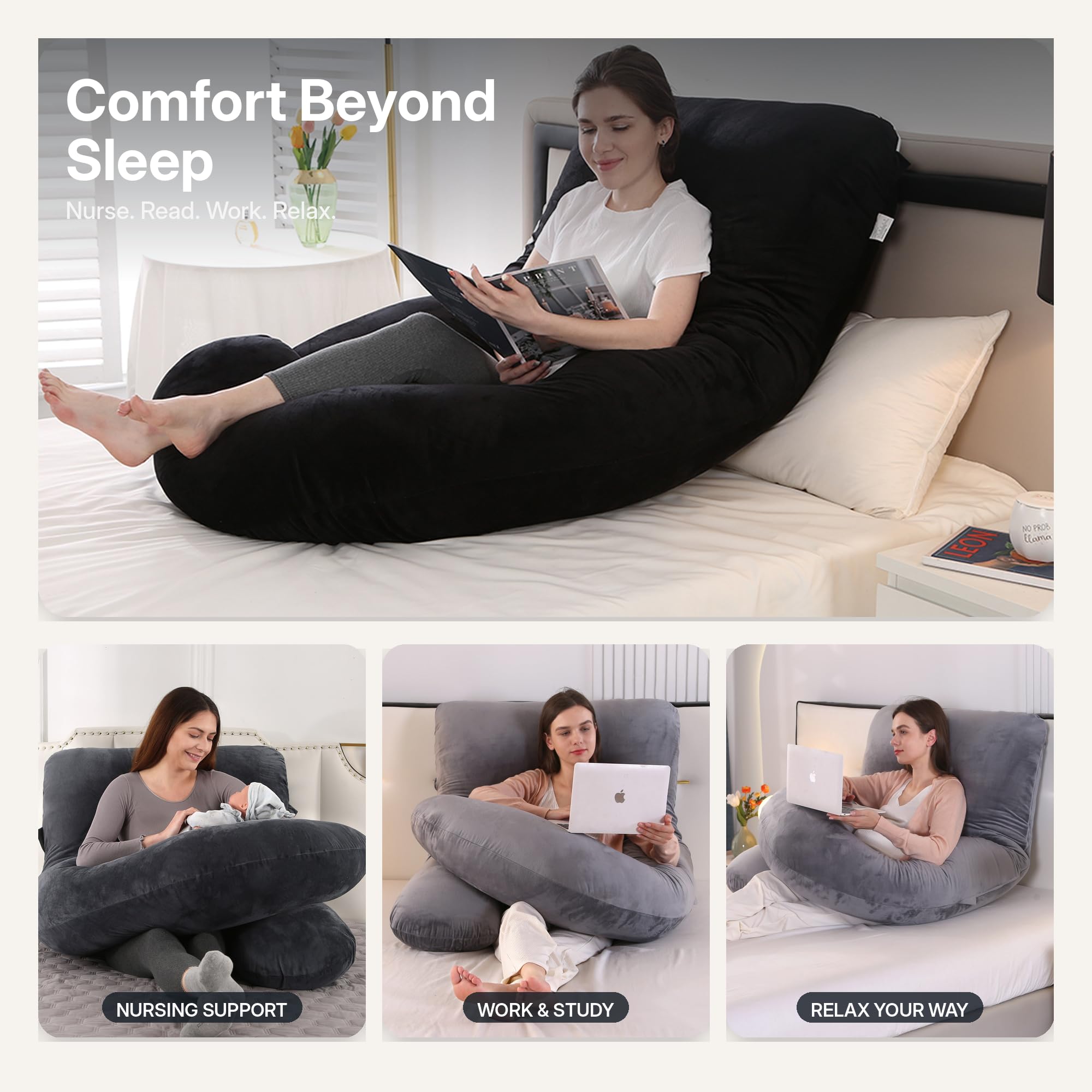 57-Inch Full Body Pregnancy Pillow with Velvet Cover