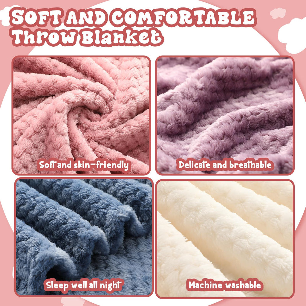 4-Pack 3D Waffle Textured Soft Fleece Throw Blankets