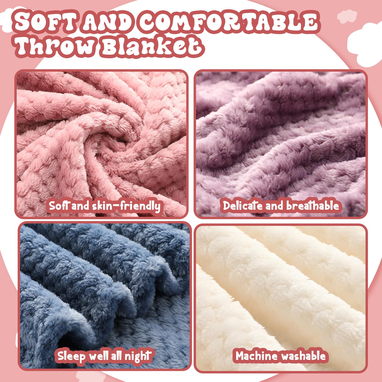 4-Pack 3D Waffle Textured Soft Fleece Throw Blankets