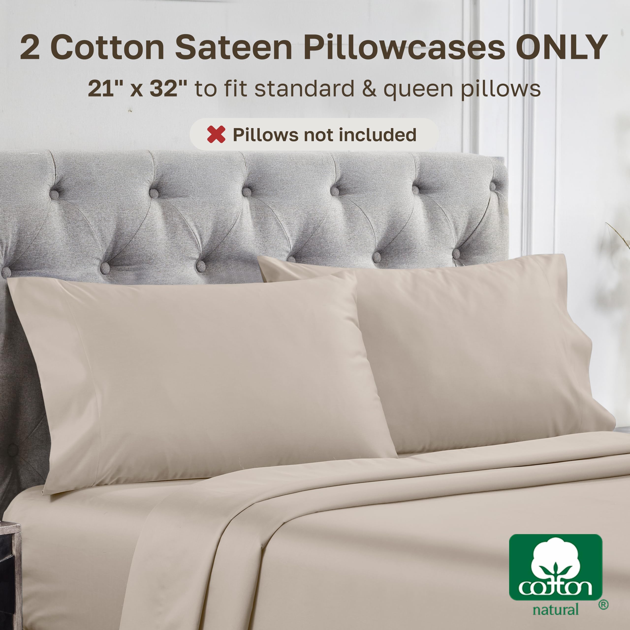1000 Thread Count Cotton Sateen Pillowcases Set of 2