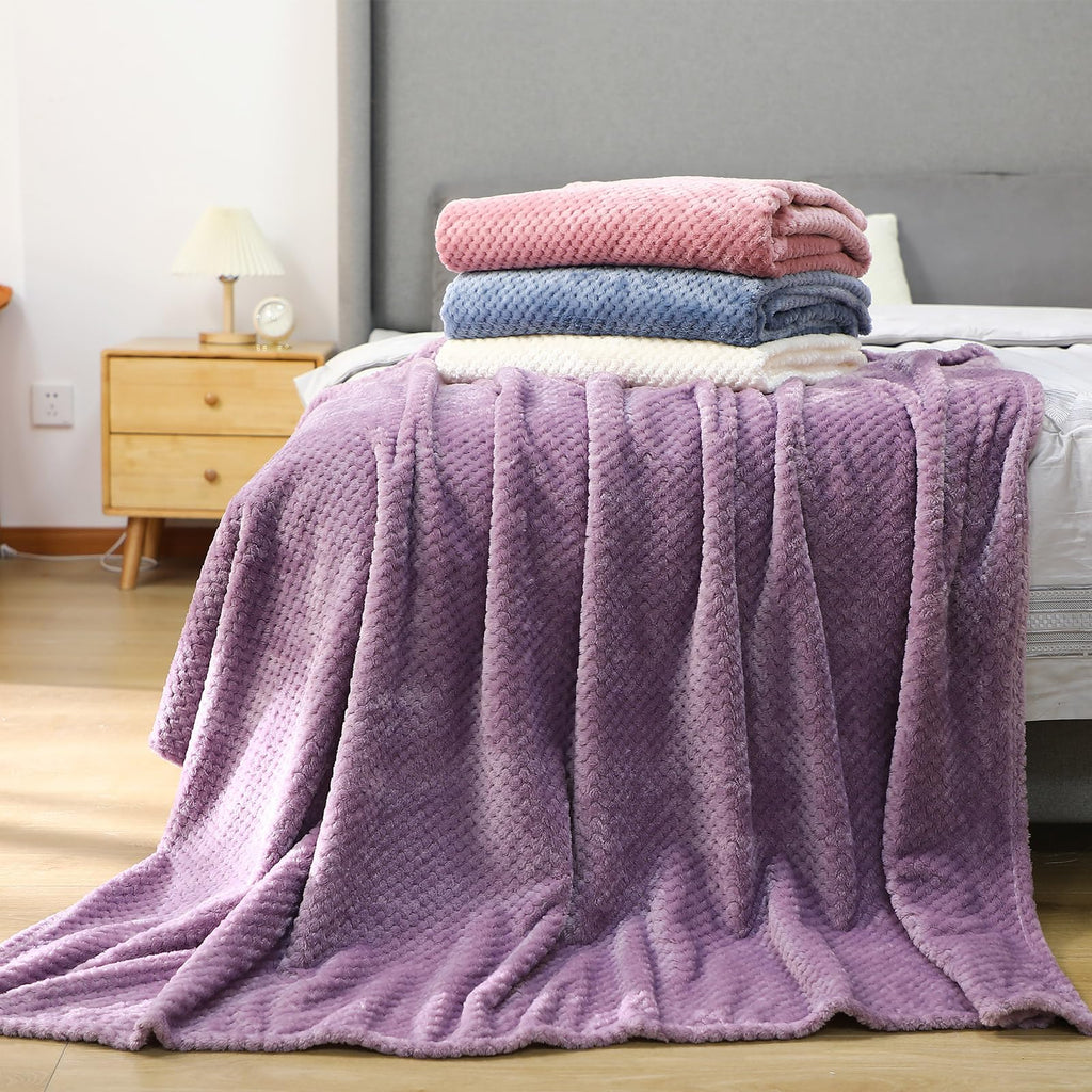 4-Pack 3D Waffle Textured Soft Fleece Throw Blankets