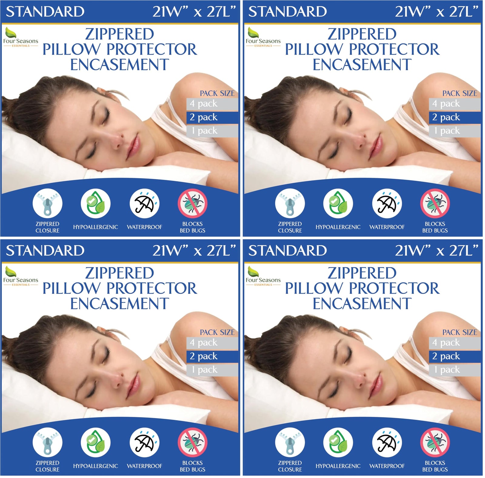 Premium Zippered Pillow Protector Covers 2-Pack