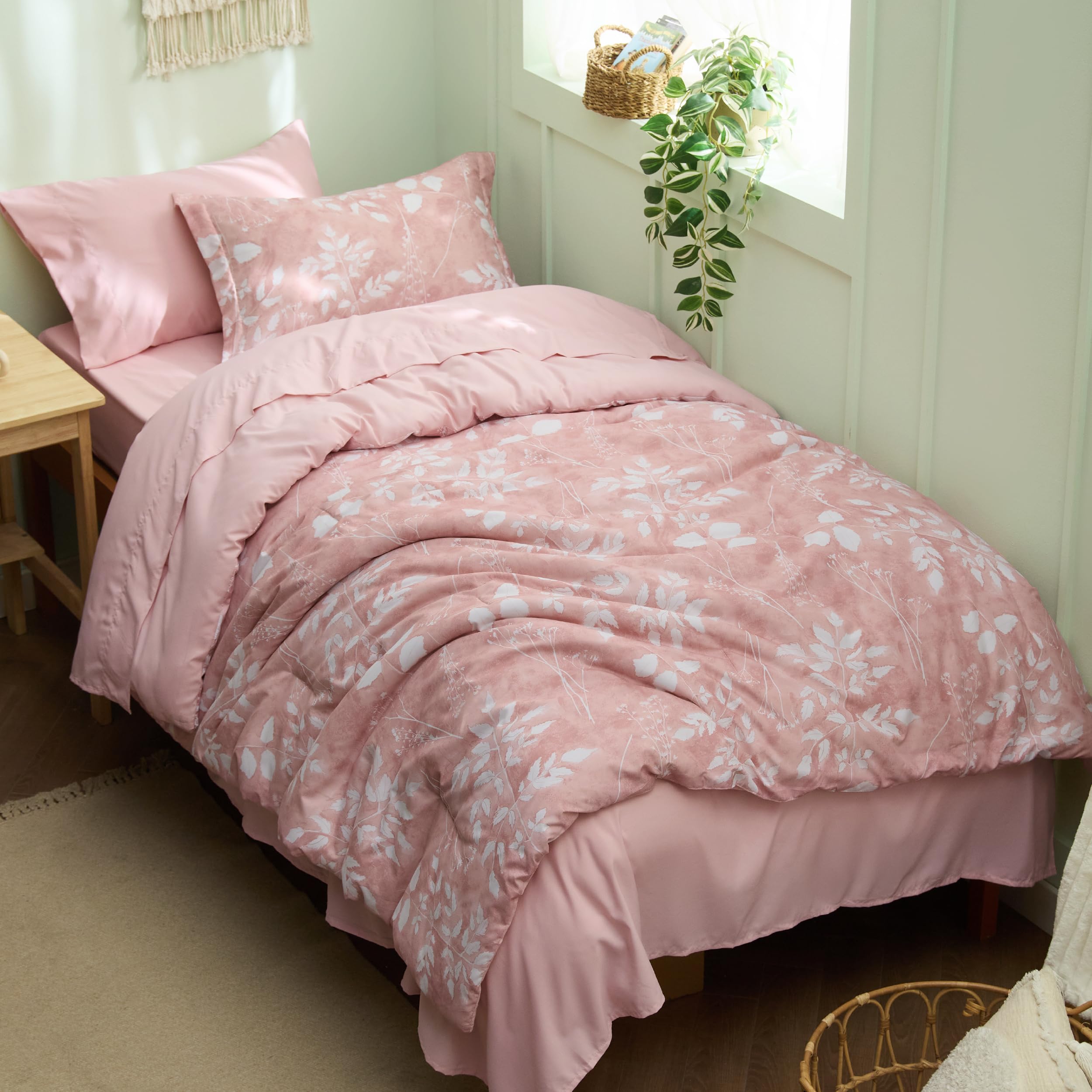 Reversible Floral Bed-in-a-Bag Comforter Set with Sheets