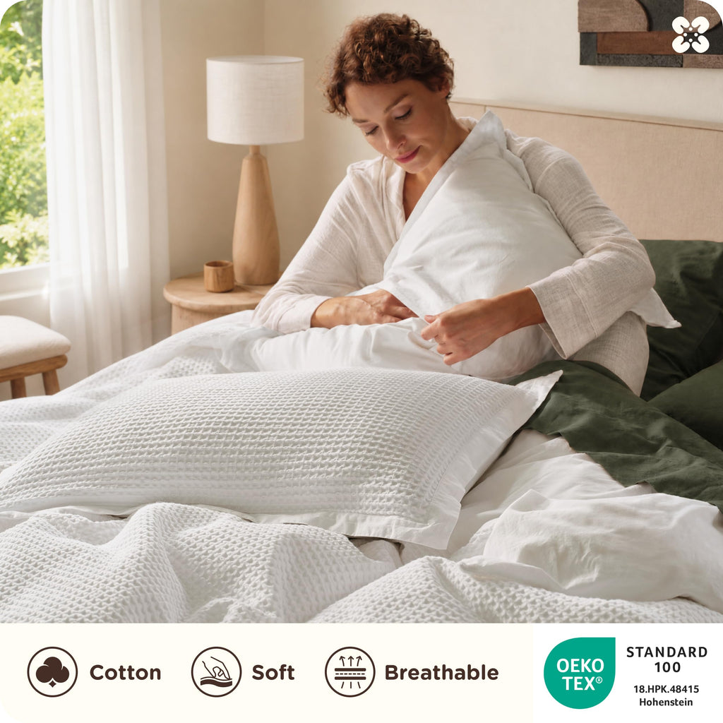 100% Cotton Waffle Weave Breathable Duvet Cover Set