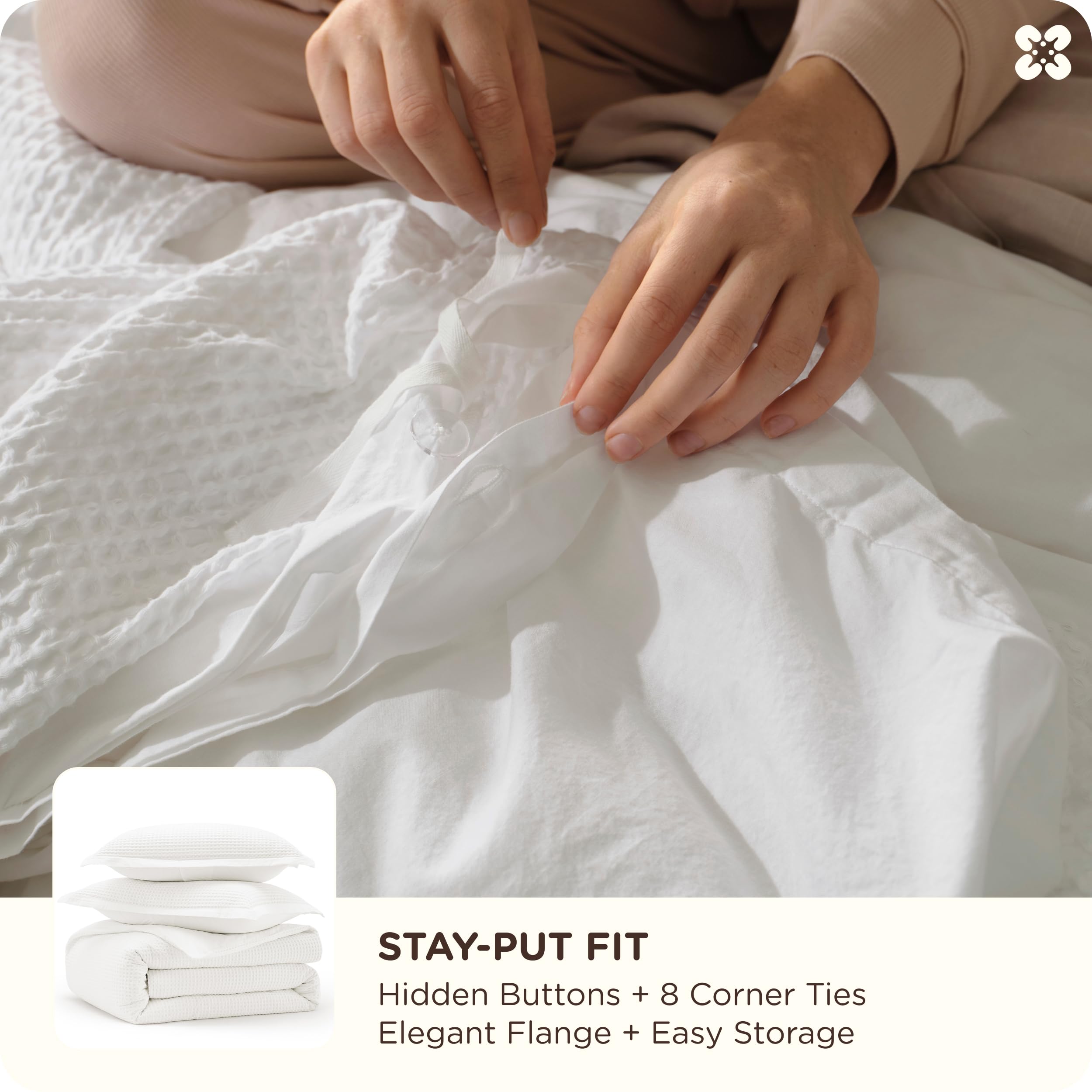 100% Cotton Waffle Weave Breathable Duvet Cover Set