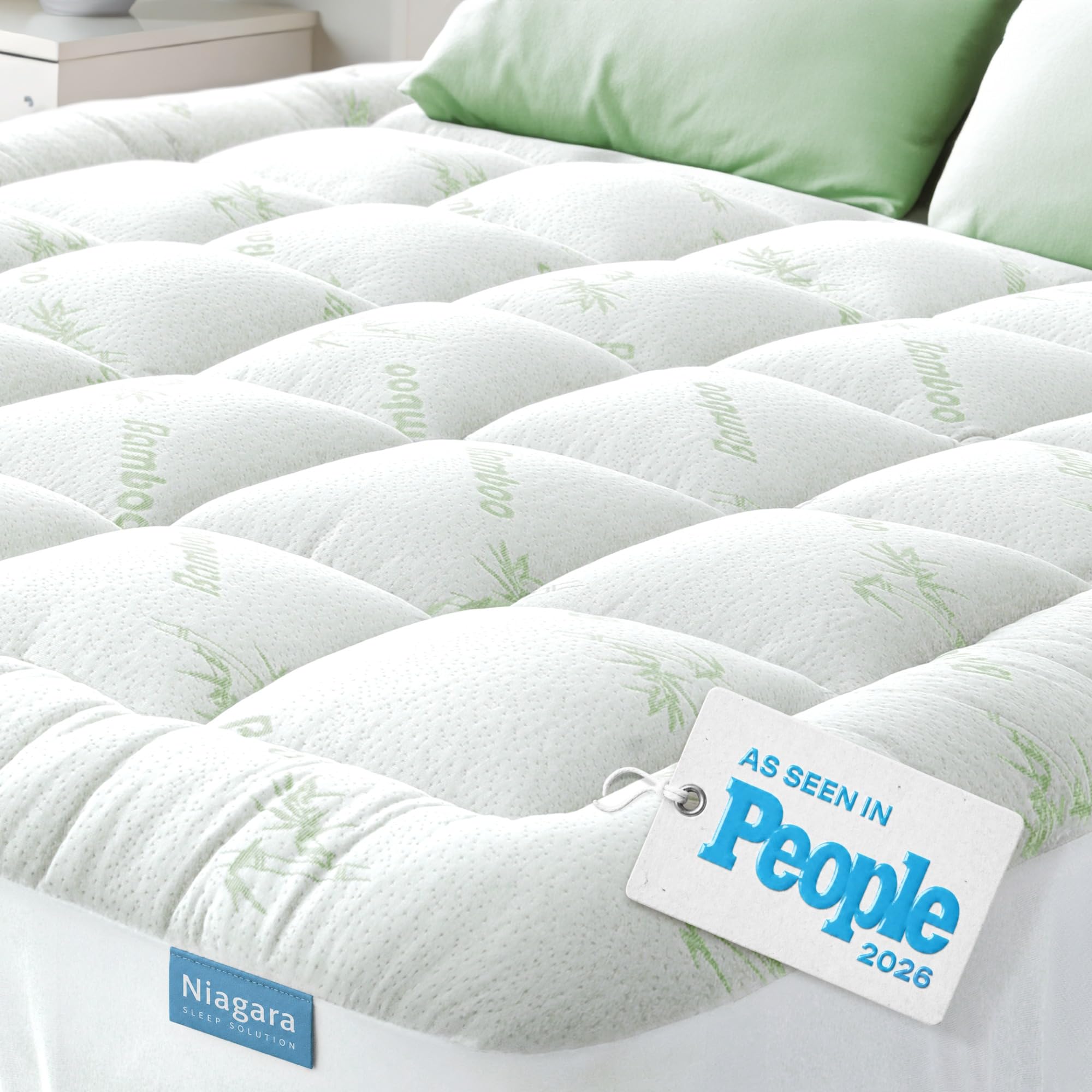 Cooling Bamboo-Blend Pillow Top Mattress Pad for Comfort