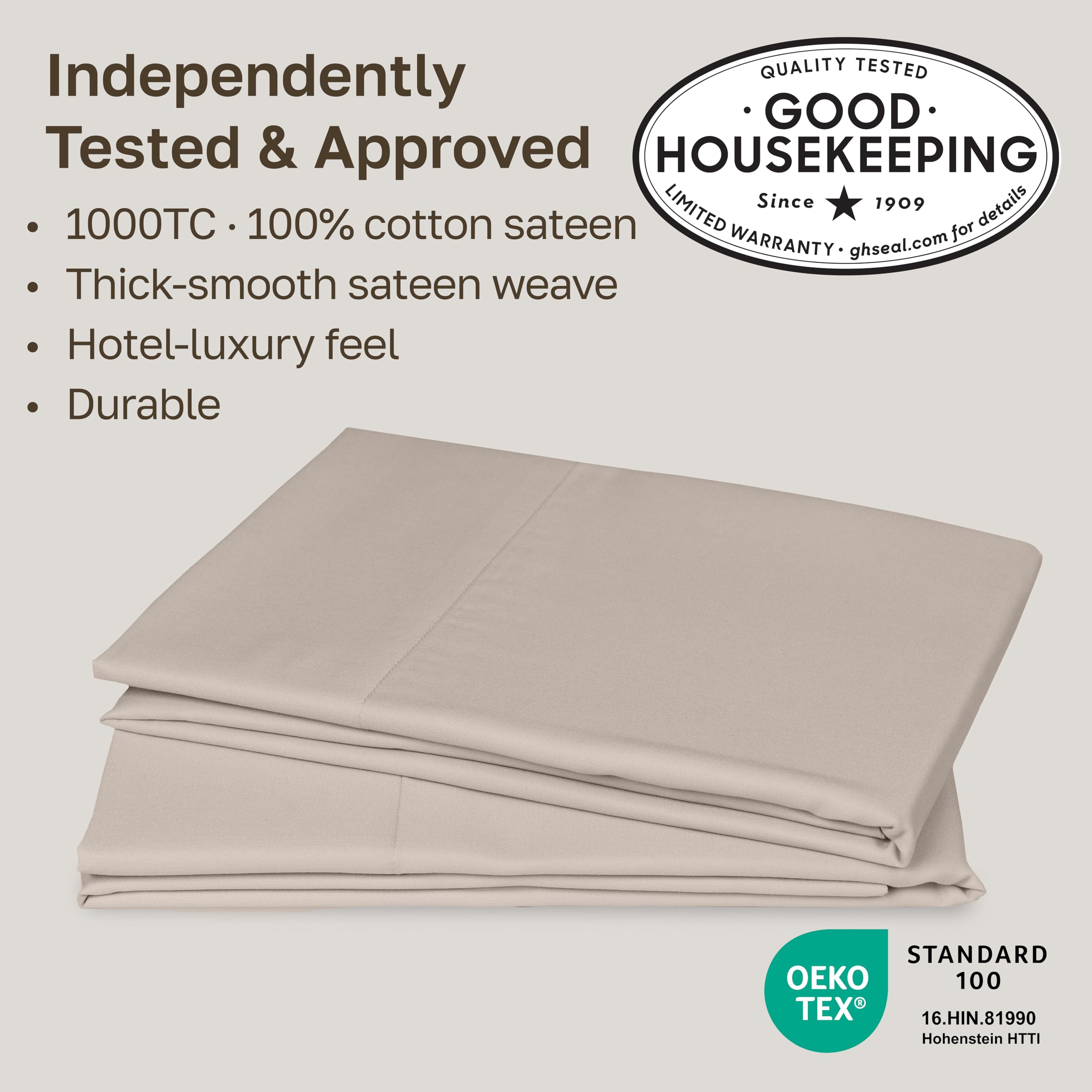 1000 Thread Count Cotton Sateen Pillowcases Set of 2