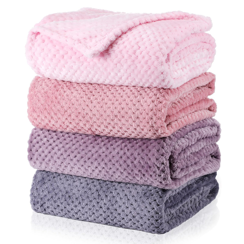 4-Pack 3D Waffle Textured Soft Fleece Throw Blankets
