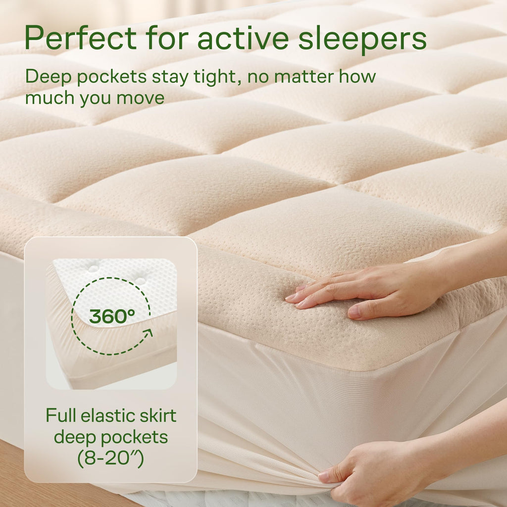 Cooling Bamboo-Blend Pillow Top Mattress Pad for Comfort