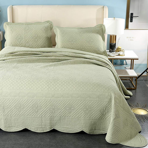 3-Piece 100% Cotton Embroidered Full/Queen Quilt Set