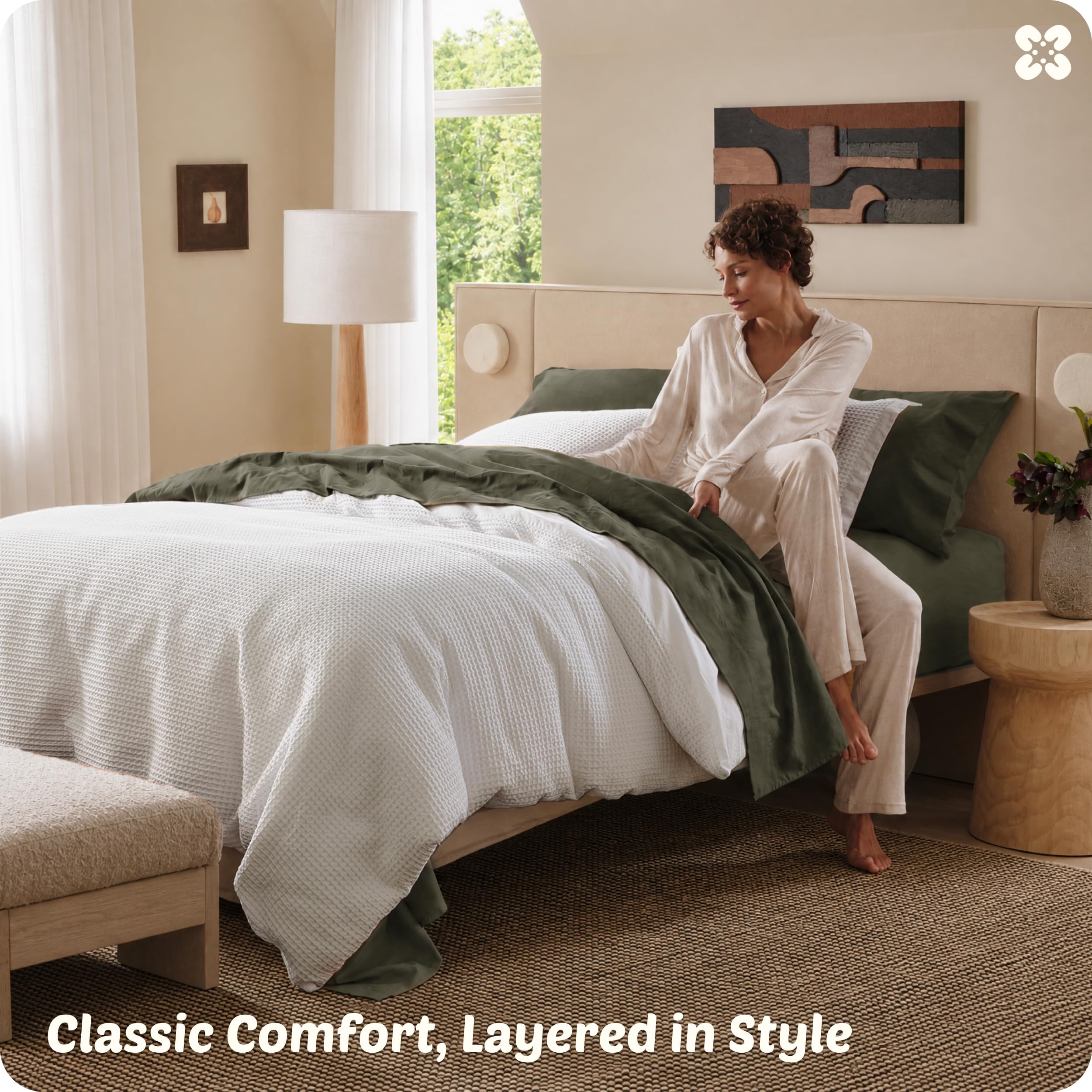 100% Cotton Waffle Weave Breathable Duvet Cover Set