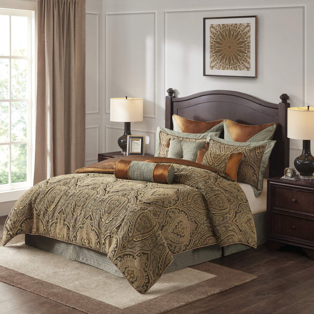 10-Piece King Jacquard Comforter Bedding Set in Brown