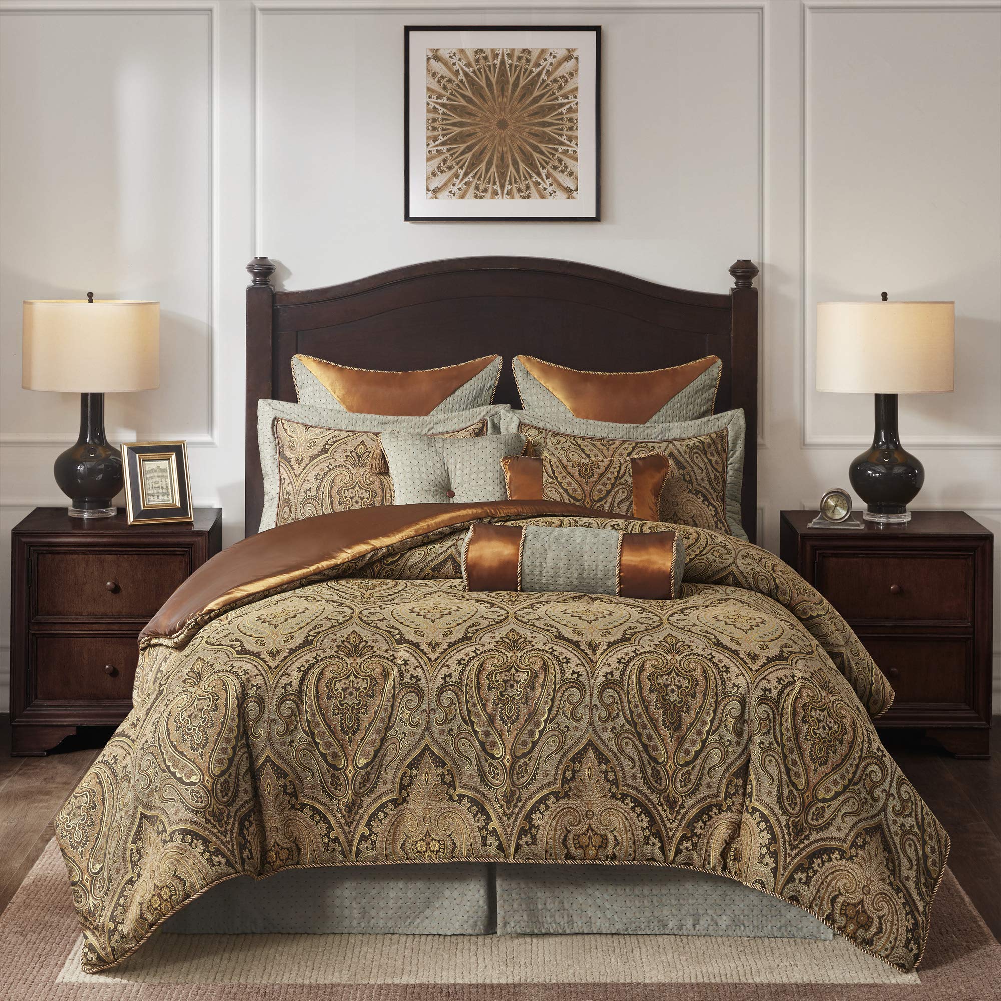 10-Piece King Jacquard Comforter Bedding Set in Brown