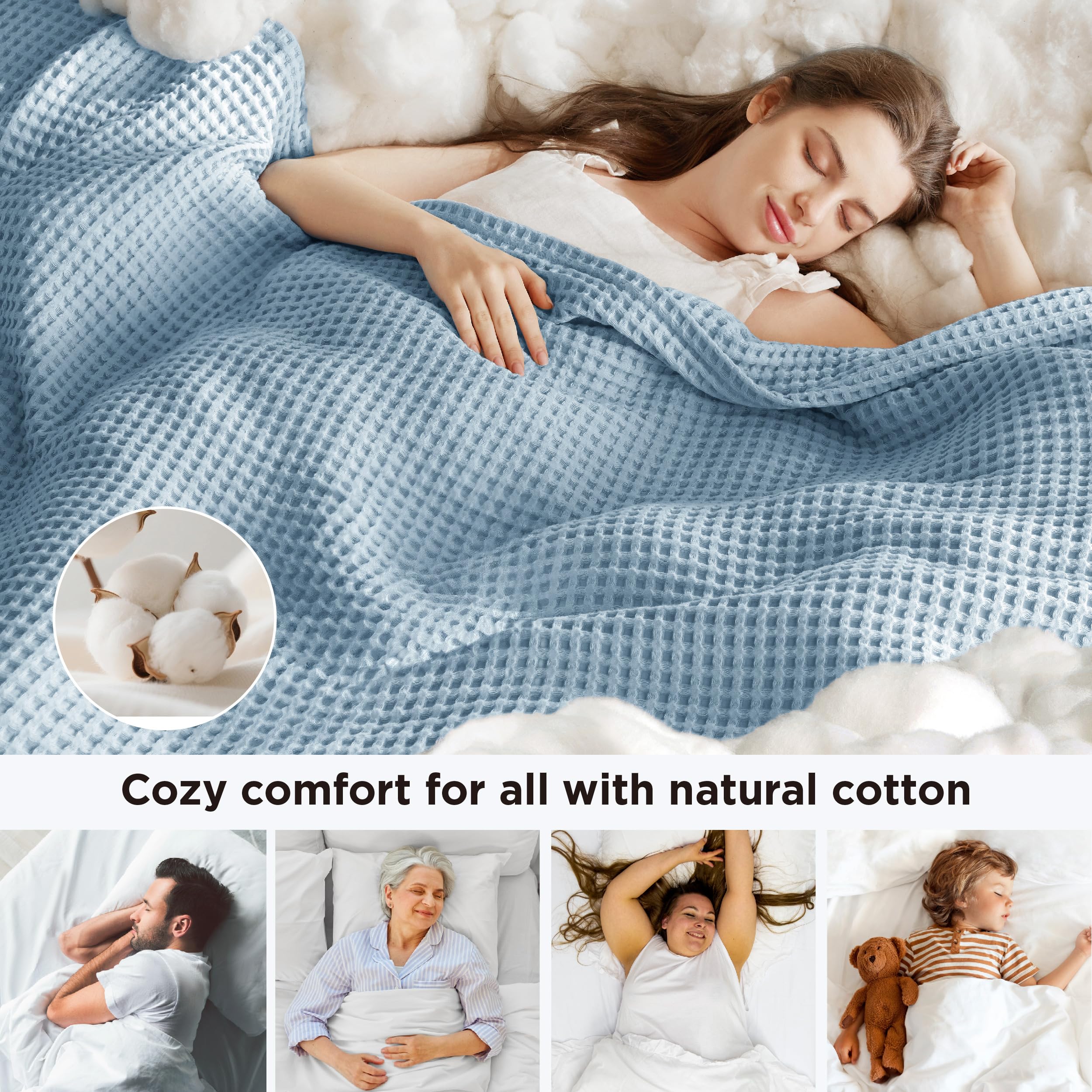 Lightweight 100% Cotton Waffle Blanket for Bed and Couch