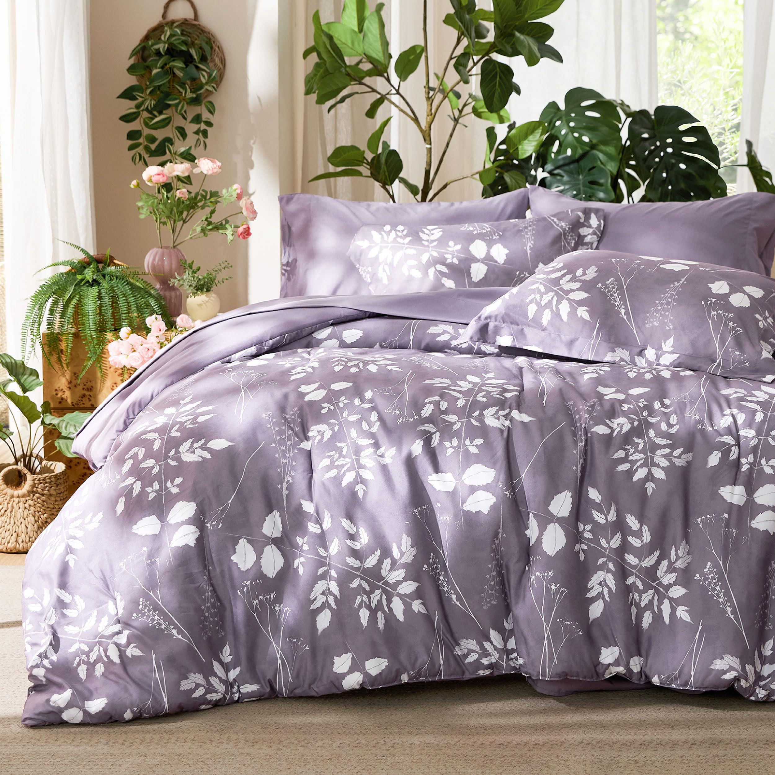 Reversible Floral Bed-in-a-Bag Comforter Set with Sheets