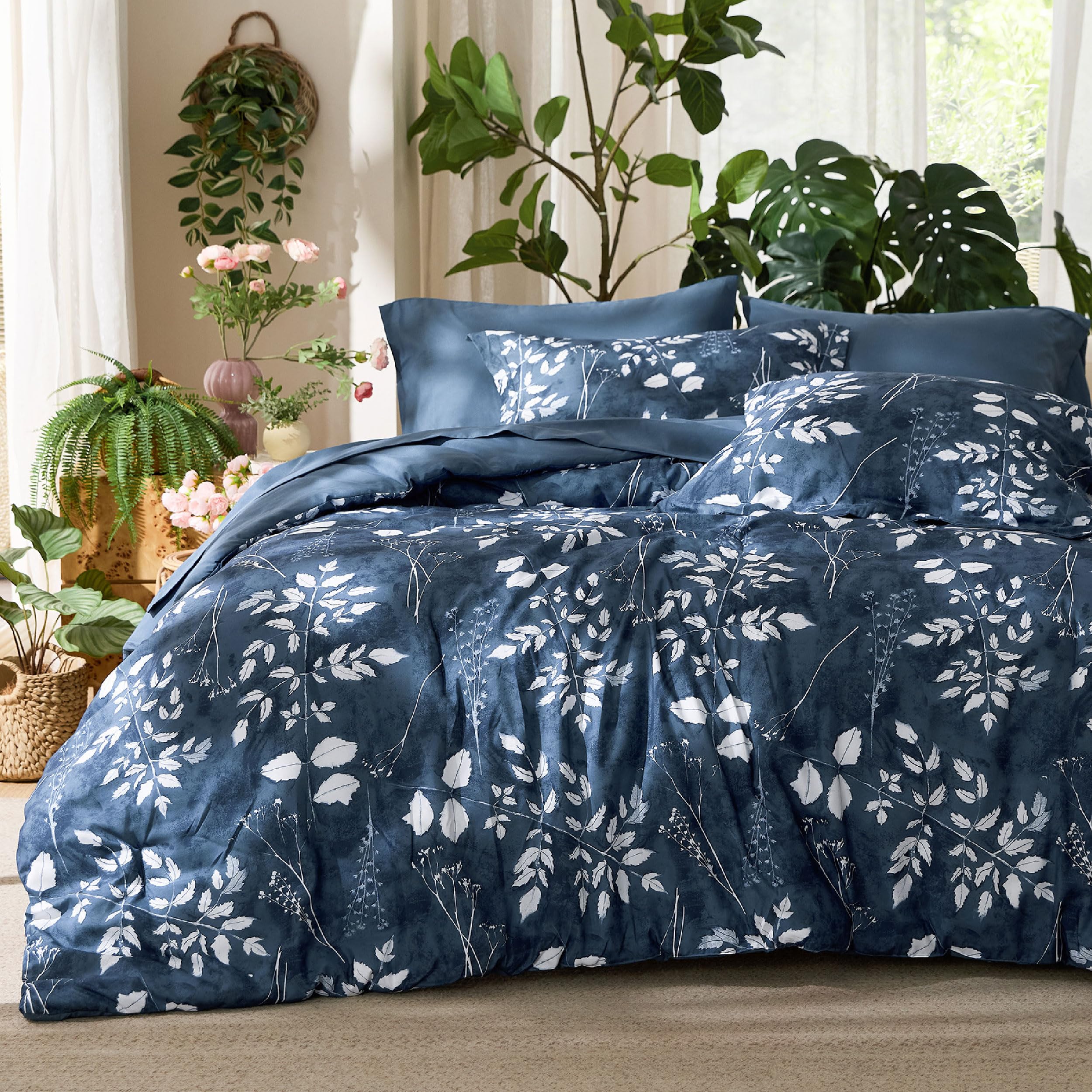 Reversible Floral Bed-in-a-Bag Comforter Set with Sheets