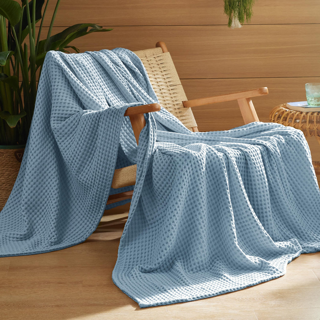 Lightweight 100% Cotton Waffle Blanket for Bed and Couch