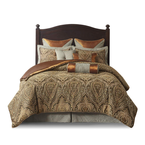10-Piece King Jacquard Comforter Bedding Set in Brown